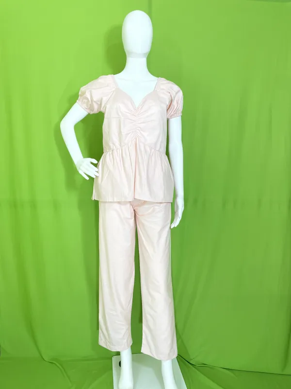 Blush_Pink_Mul_Cotton_V-Neck_Peplum_Top_Co-Ord_Set_For_Women