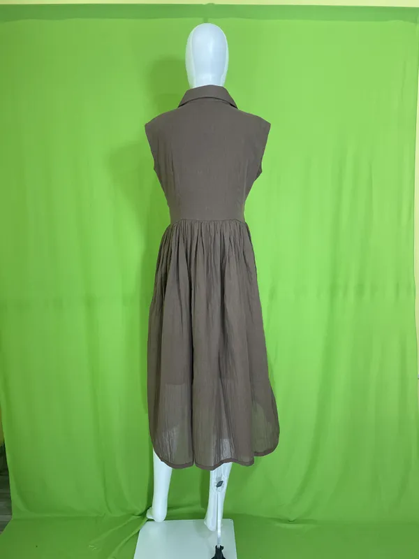 Grey_Mul_Cotton_Sleeveless_Button-Up_Collar_Midi_Dress_For_Women