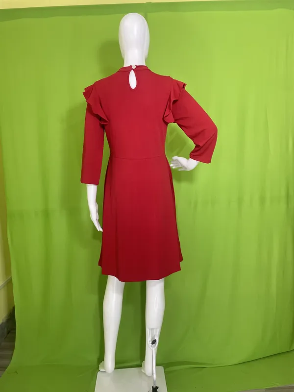 Ruffle-Sleeve_A-Line_Dress_With_Full_Sleeves-Vibrant_Red