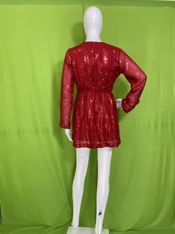 Red_Synthetic_Sequin_V-Neck_Long_Sleeve_Mini_Party_Dress_For_Women