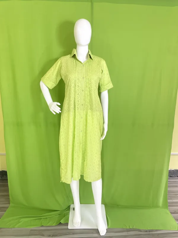 Green_Cotton_Blend_Half_Sleeve_Shirt_Midi_Dress_For_Women