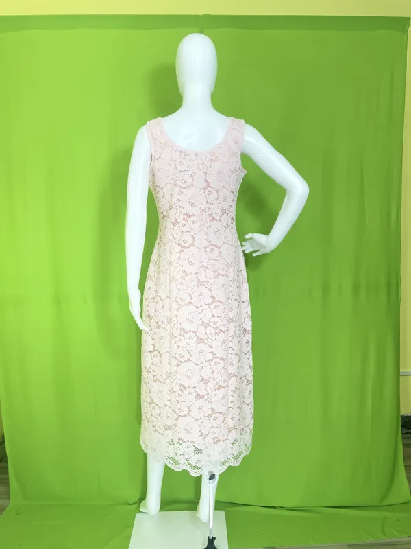 Cream_Cotton_Blend_Sleeveless_V-Neck_Floral_Lace_Midi_Dress_For_Women