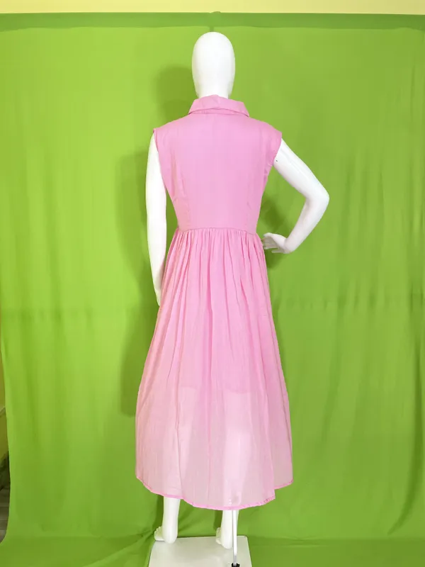 Pink_Mul_Cotton_Sleeveless_Button-Up_Collar_Midi_Dress_For_Women