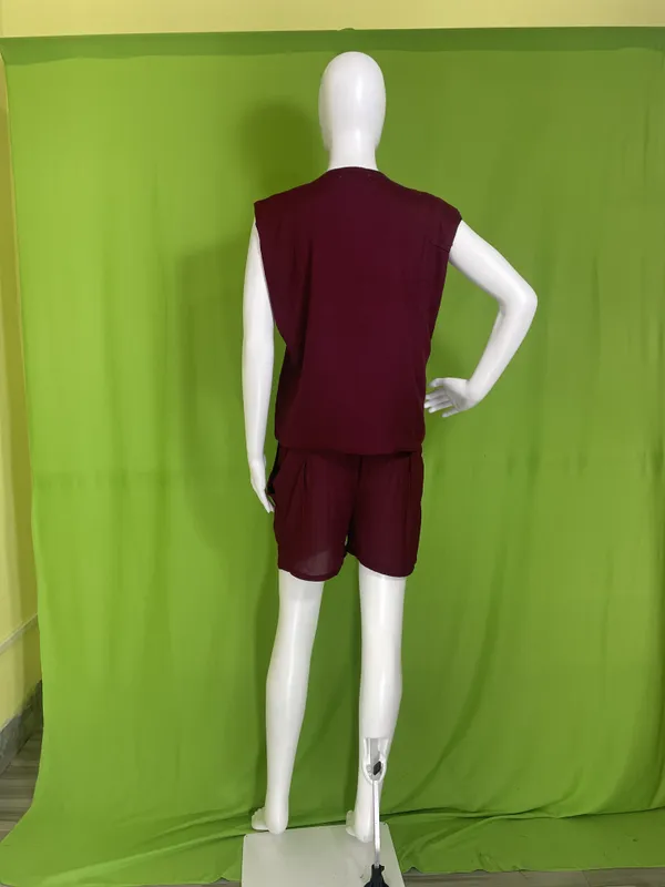 Maroon_Cotton_Shorts_And_Jacket_Top_Two-Piece_Set_For_Women