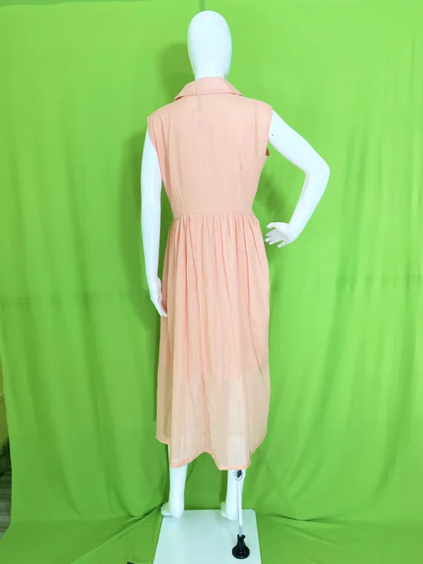 Peach_Mul_Cotton_Sleeveless_Button-Up_Collar_Midi_Dress_For_Women