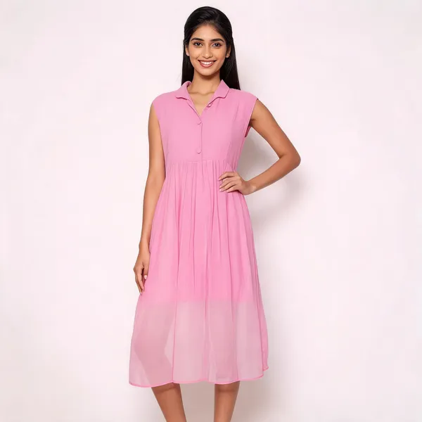 Pink_Mul_Cotton_Sleeveless_Button-Up_Collar_Midi_Dress_For_Women