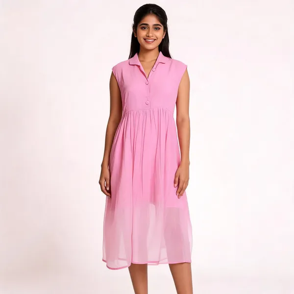 Pink_Mul_Cotton_Sleeveless_Button-Up_Collar_Midi_Dress_For_Women