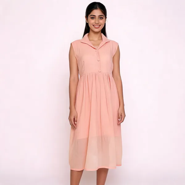 Peach_Mul_Cotton_Sleeveless_Button-Up_Collar_Midi_Dress_For_Women