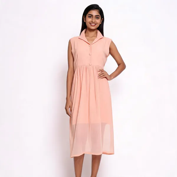 Peach_Mul_Cotton_Sleeveless_Button-Up_Collar_Midi_Dress_For_Women