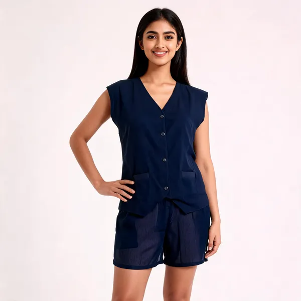 Navy_Blue_Cotton_Shorts_And_Jacket_Top_Two-Piece_Set_For_Women