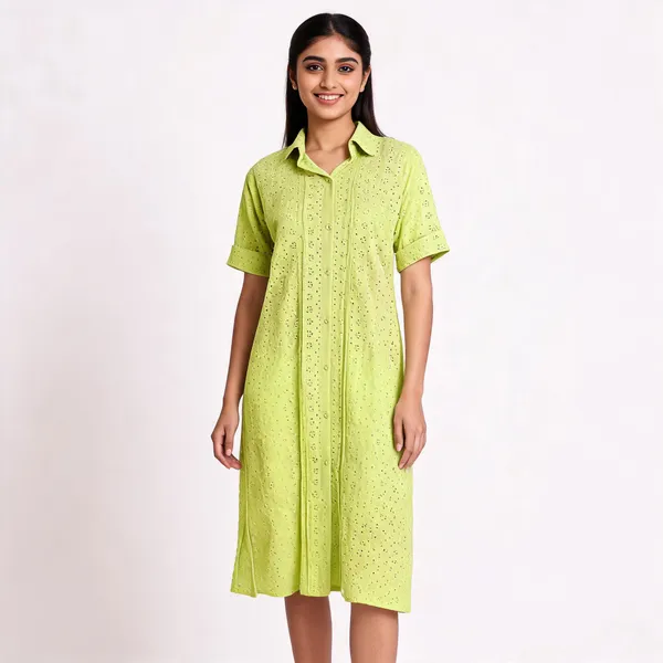 Green_Cotton_Blend_Half_Sleeve_Shirt_Midi_Dress_For_Women