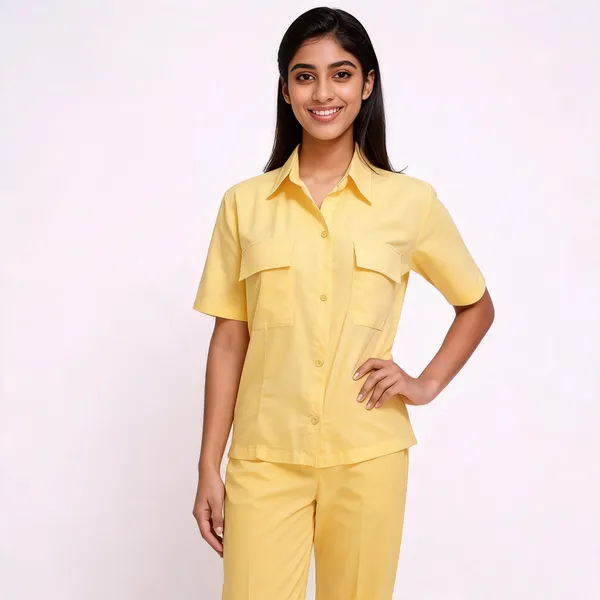 Yellow_Cotton_Blend_Monochrome_Utility_Shirt_And_Trouser_Set_For_Women