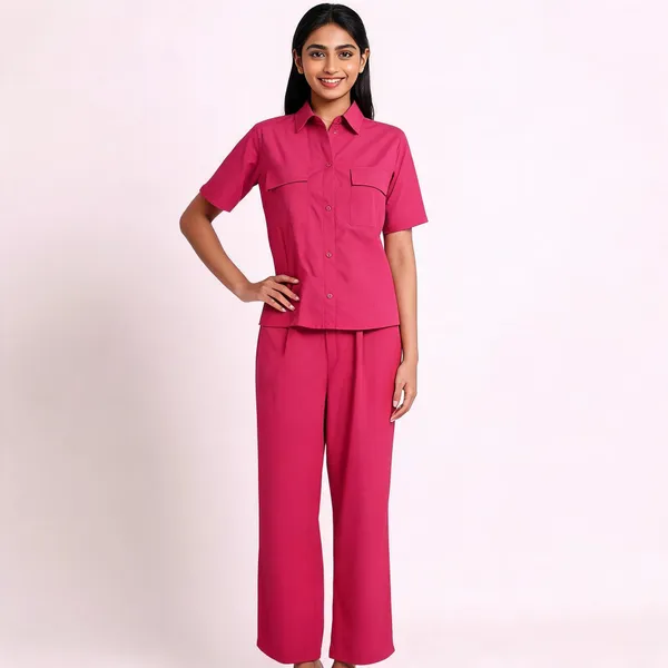 Magenta_Cotton_Blend_Monochrome_Utility_Shirt_And_Trouser_Set_For_Women