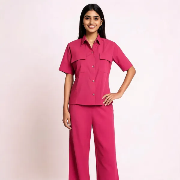 Magenta_Cotton_Blend_Monochrome_Utility_Shirt_And_Trouser_Set_For_Women