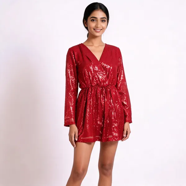 Red_Synthetic_Sequin_V-Neck_Long_Sleeve_Mini_Party_Dress_For_Women
