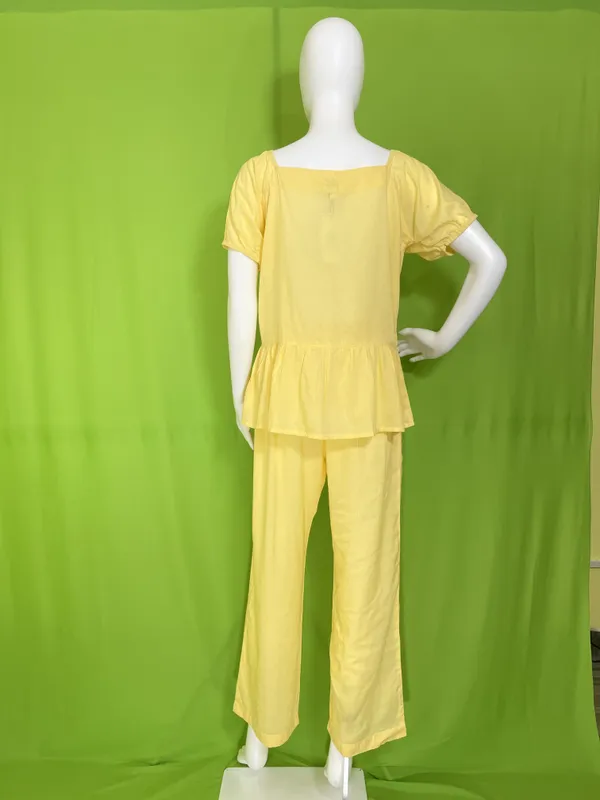 Yellow_Mul_Cotton_V-Neck_Peplum_Top_Co-Ord_Set_For_Women