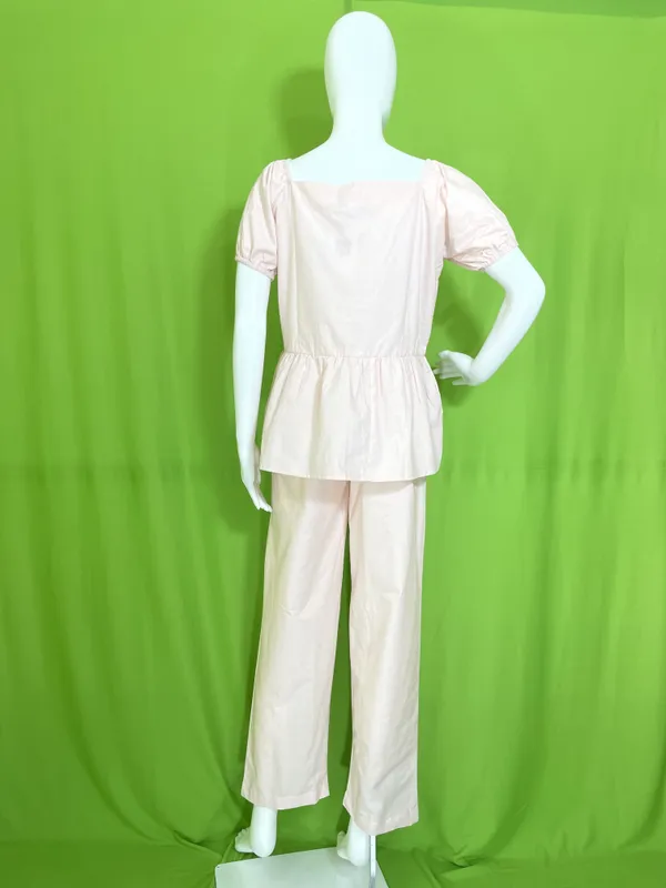 Blush_Pink_Mul_Cotton_V-Neck_Peplum_Top_Co-Ord_Set_For_Women