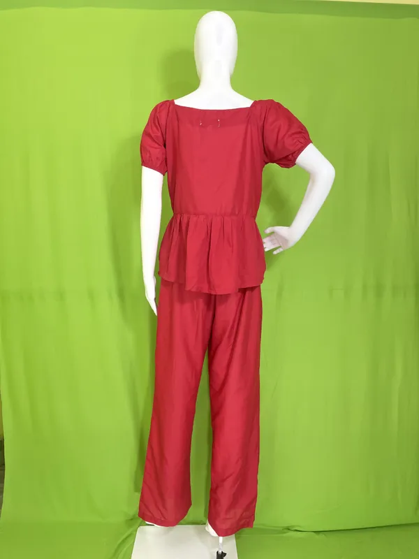 Red_Mul_Cotton_V-Neck_Peplum_Top_Co-Ord_Set_For_Women