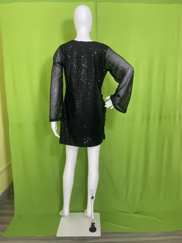 Sequin_Wrap_Mini_Party_Dress_With_Bell_Sleeves-Black