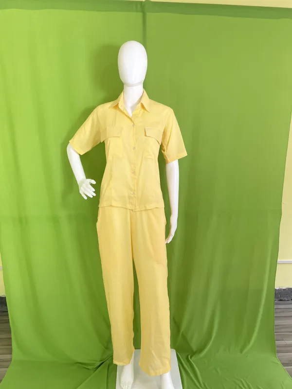Yellow_Cotton_Blend_Monochrome_Utility_Shirt_And_Trouser_Set_For_Women