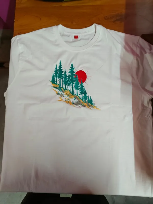 White_Cotton_Round_Neck_Embroidered_Forest_Print_T-Shirt_For_Men