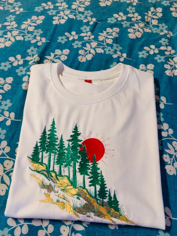 White_Cotton_Round_Neck_Embroidered_Forest_Print_T-Shirt_For_Men