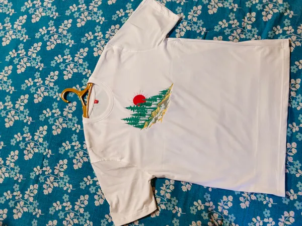 White_Cotton_Round_Neck_Embroidered_Forest_Print_T-Shirt_For_Men