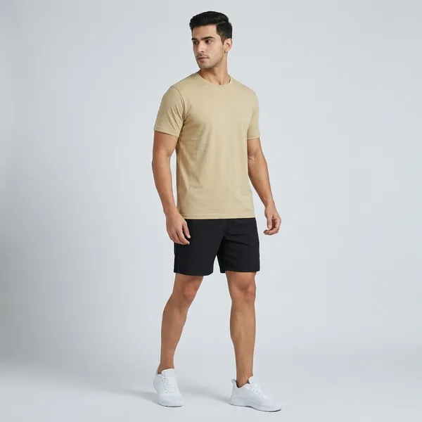 Beige_Cotton_Round_Neck_Half_Sleeve_T-Shirt_For_Men