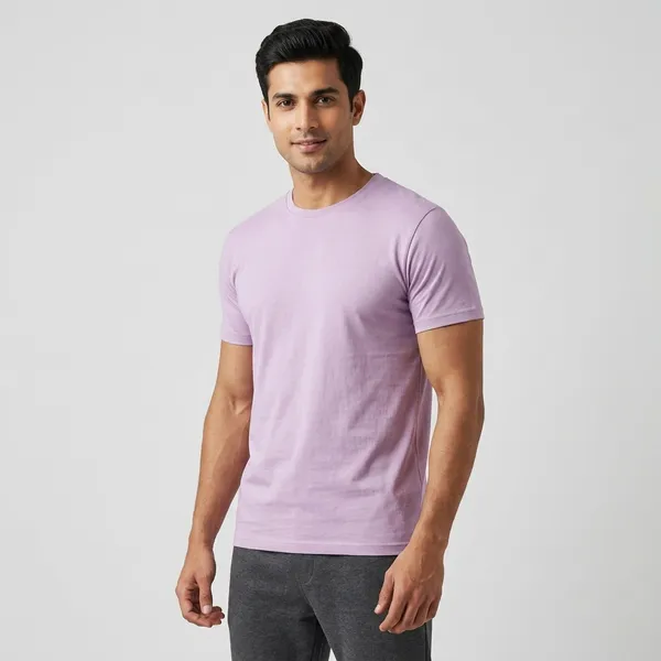 Lavender_Cotton_Round_Neck_Casual_T-Shirt_For_Men