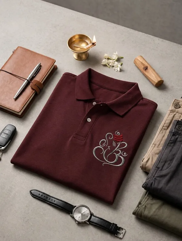Maroon_Cotton_embroidery_Regular_Fit_Polo_T-Shirt_For_Men