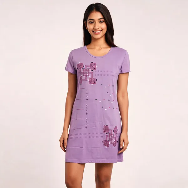 Purple_Cotton_Blend_Printed_Round_Neck_Nightdress_For_Women