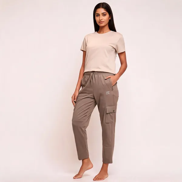 Beige_Cotton_Blend_Relaxed_Fit_Cargo_Pants_For_Women