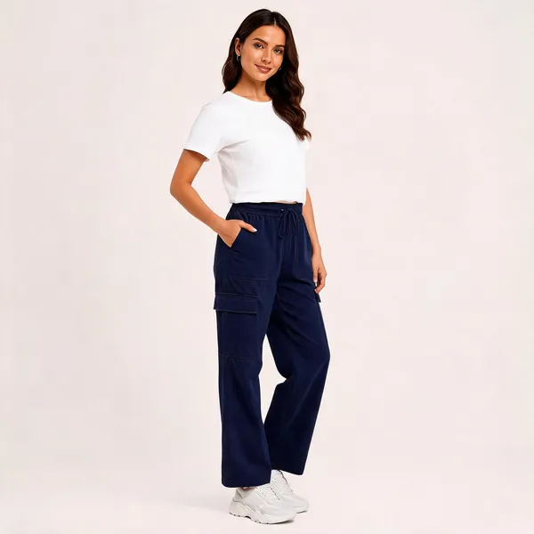 Navy_Cotton_Blend_Wide_Leg_Cargo_Pants_For_Women