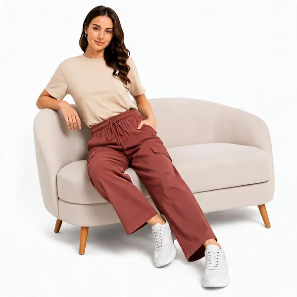 Rust_Cotton_Blend_Wide_Leg_Cargo_Pants_For_Women