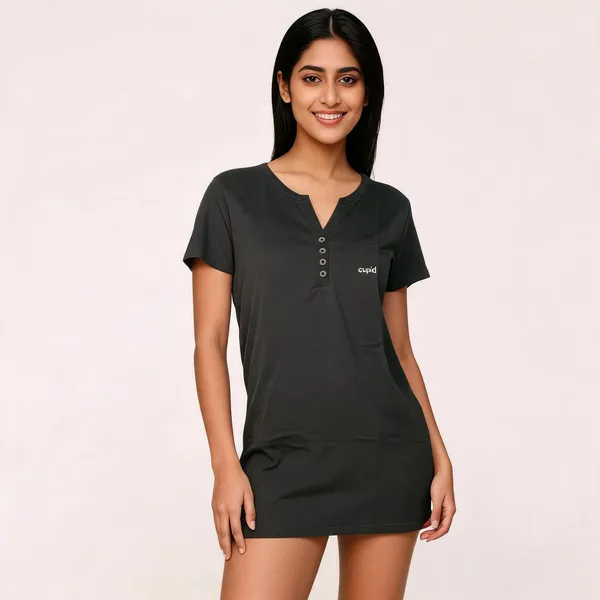 Black_Cotton_Relaxed_Fit_Button_Placket_Sleepwear_T-Shirt_For_Women