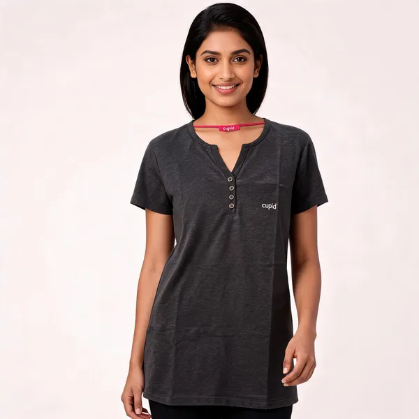 Black_Cotton_Relaxed_Fit_Button_Placket_Sleepwear_T-Shirt_For_Women