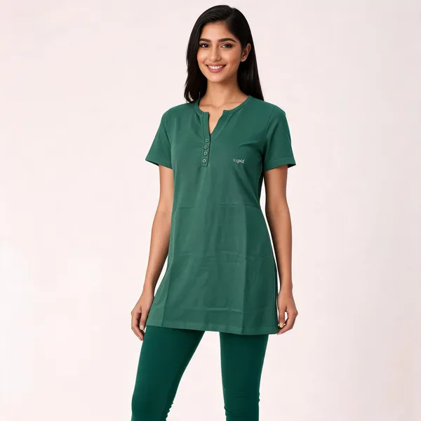 Green_Cotton_Relaxed_Fit_Button_Placket_Kurti_For_Women