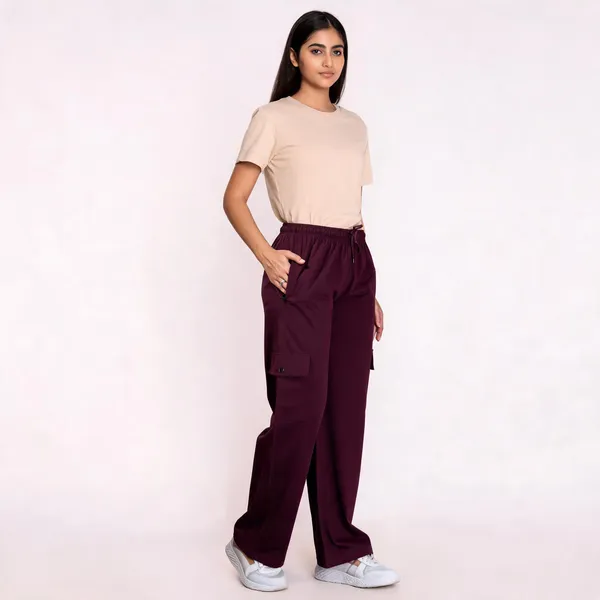 Wine_Cotton_Wide_Leg_Cargo_Pants_For_Women