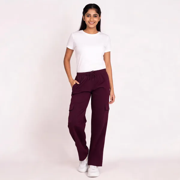 Wine_Cotton_Wide_Leg_Cargo_Pants_For_Women