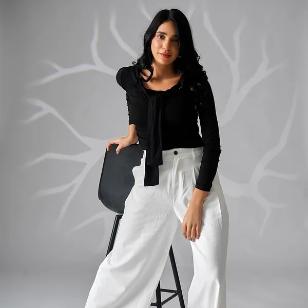 Black_Viscose_Knit_Tie_Neck_Cropped_Top_For_Women