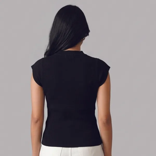 Black_Viscose_Knit_Mock_Neck_Cap_Sleeve_Knit_Top_For_Women