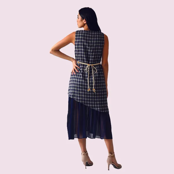 Navy_Blue_Polyester_Checkered_Layered_Dress_For_Women