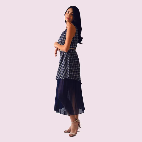 Navy_Blue_Polyester_Checkered_Layered_Dress_For_Women