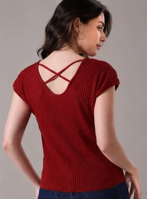 Red_Ribbed_Knit_Criss_Cross_Back_Top_For_Women