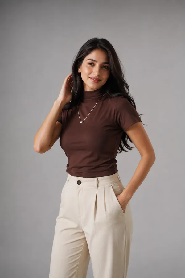 Brown_Cotton_Round_Neck_Casual_T-Shirt_For_Women