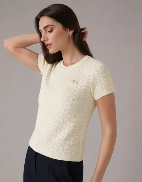Off-White_Knitted_Round_Neck_Short_Sleeve_Top_For_Women
