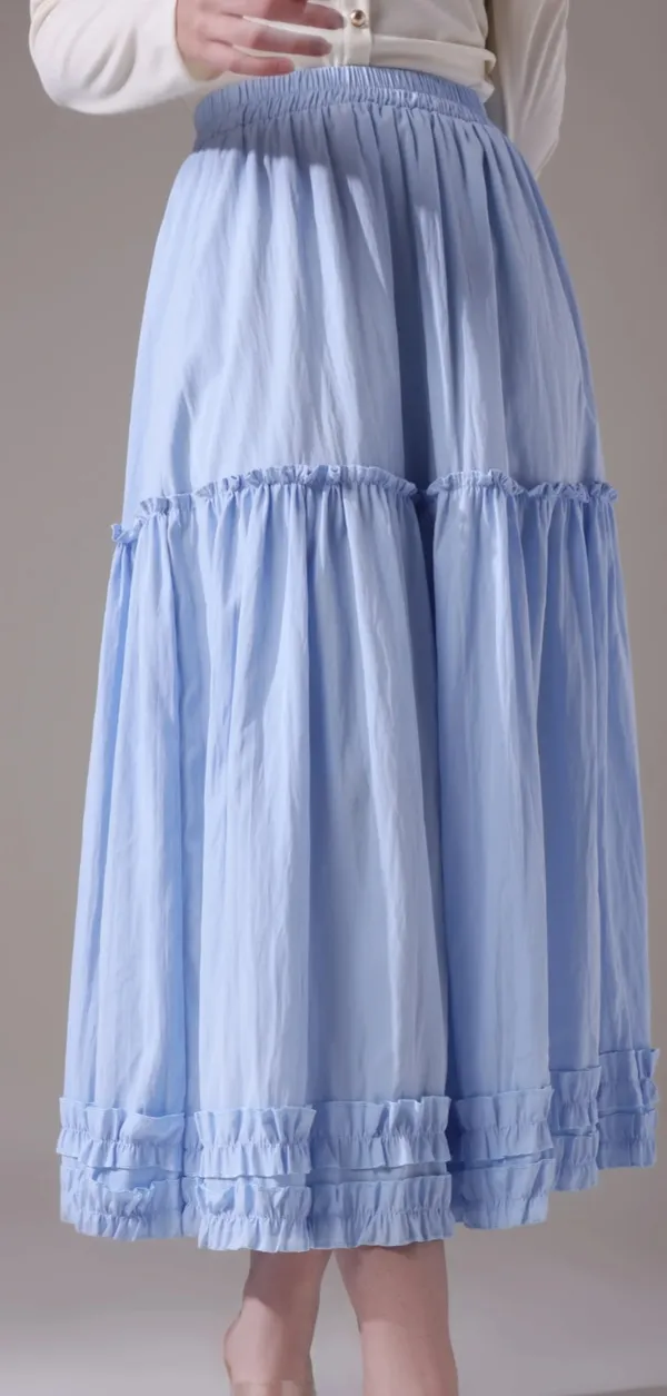 Blue_Cotton_Tiered_Flared_Midi_Skirt_For_Women