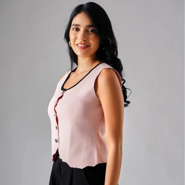 Pink_Cotton_Rib_Knit_Sleeveless_Button-Up_Tank_Top_For_Women