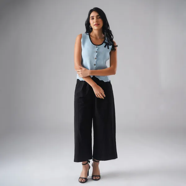 Blue_Cotton_Rib_Knit_Sleeveless_Button-Up_Tank_Top_For_Women