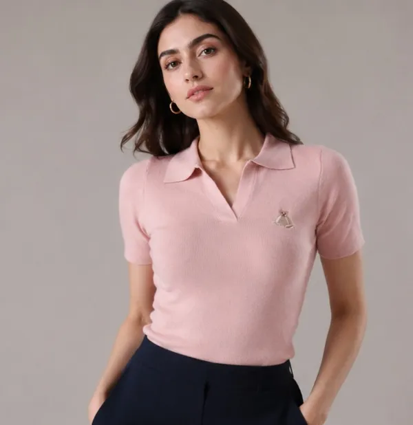 Pink_Knit_Collared_Polo_Top_For_Women
